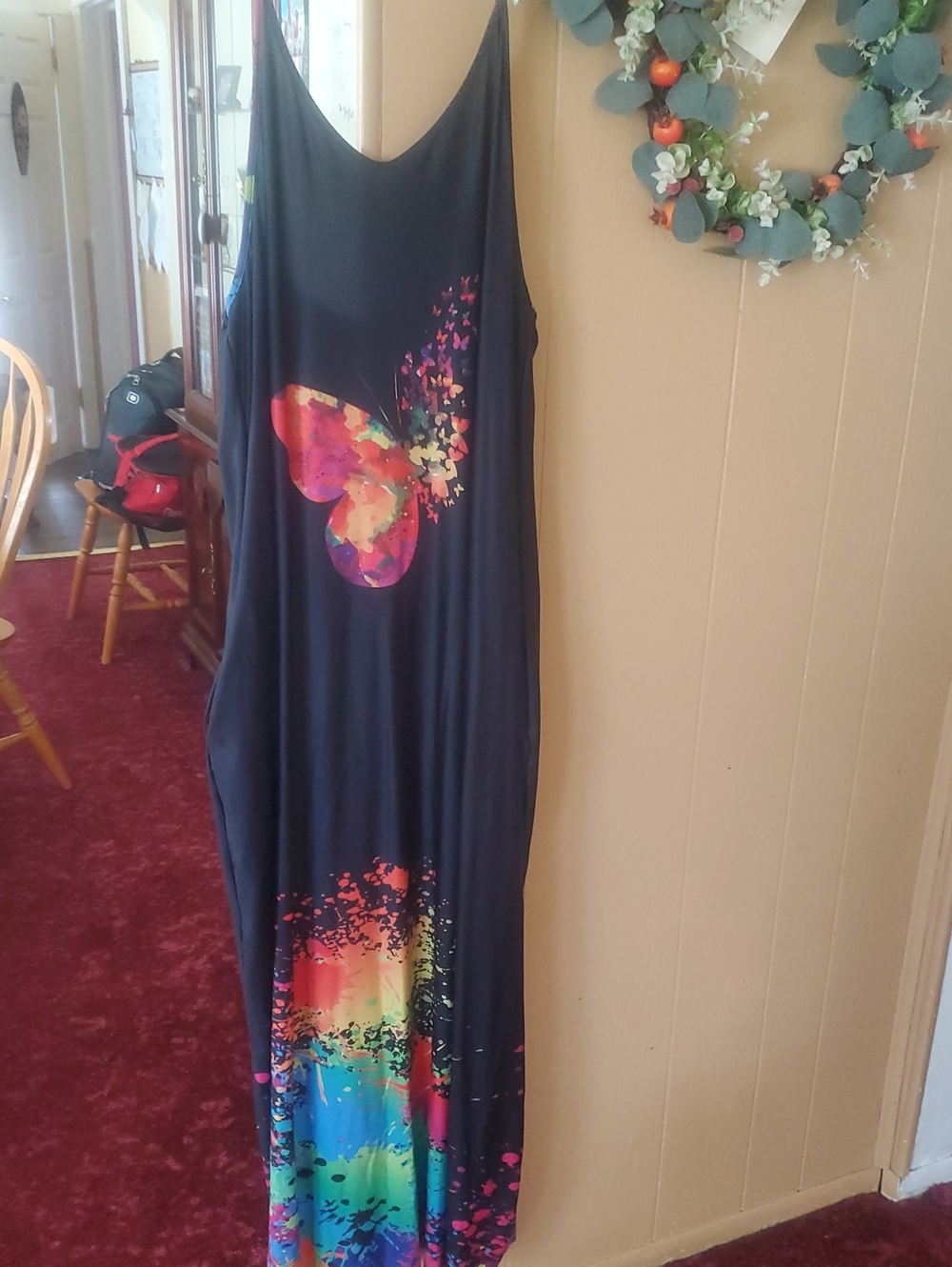 SHEIN Black Maxi Dress with Multicolor Butterfly and Color Splash 2XL